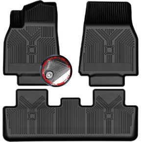 2020-2024 Tesla Model Y(5 Seater) Floor Mats, 3D Custom Fit TPE All-Weather Floor Liners for 1st & 2nd Rows, Anti-Slip Odorless Rubber Mats with Detachable Random Pattern Weather Strips, Easy to Clean in Saudi Arabia