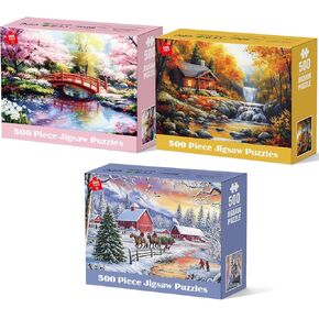 3 Pack 500 Pieces Puzzles for Adults, Spring Autumn Winter Puzzle for Adults Elderly, Colorful 4 Seasons Jigsaw Puzzle, Recycled Paper Puzzle 500 Pieces, Family Activity Game Nights Gifts 20.5x15 in in Saudi Arabia