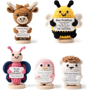 Positive Koala Crochet Animal Gift with Motivational Card, Emotional Support Stuffed Koala with Wooden Base, Funny Birthday Gifts for Women Men Friends Coworkers, Desk Decor Encouragement Present (5) in Kuwait