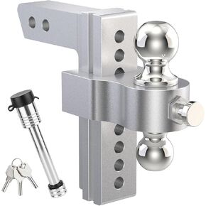Adjustable Trailer Hitch, Drop Hitch Fits 2 Inch Receiver, (2" x 2-5/16") Dual Ball Mount Aluminum Tow Hitches, 8'' Drop/Rise - 12,500 LBS GTW for Trucks, RV, Camper etc in Saudi Arabia