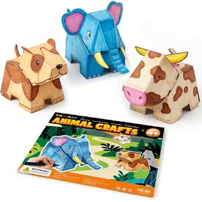 ChalKaa DIY Cardboard Animal Toys, 3D Coloring Puzzle Arts and Crafts for Kids Ages 4-8, Paint Your Own Paper Model Kit, No Glue Needed, Educational STEM Birthday Gift to Boys & Girls in Saudi Arabia