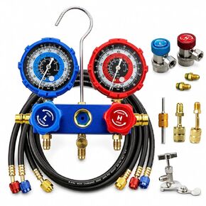 AC Gauge Set HVAC Gauges - 3 Way Manifold with R134A Refrigerant Recharge Kit for R410A, R22, R404A Refrigerants, 4000PSI Hoses, Quick Couplers, 410 Adapter, Puncturing Can Tap & Valve Core Tools in Saudi Arabia