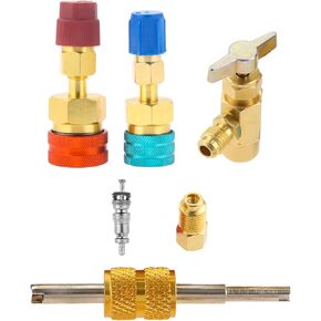 R1234yf Adapter Kit,Self-Sealing Can Tap & R1234yf to R134a Quick Coupler,Straight High Low Side Connector Set for Air Conditioning Refrigerant HVAC Recharging in Kuwait