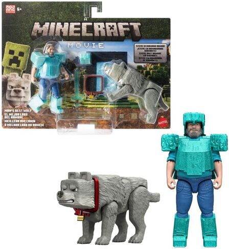 Mattel Minecraft 4 بوصة فيلم A Minecraft Steve in Diamond Armor مع أفضل وولف دينيس للرجال in Kuwait