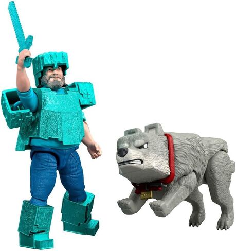 Mattel Minecraft 4 بوصة فيلم A Minecraft Steve in Diamond Armor مع أفضل وولف دينيس للرجال in Kuwait