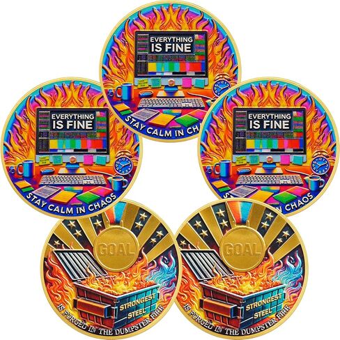 BHealthLife Dumpster Fire Challenge Coin - Stay Calm in Chaos Motivational Coins for Employees - Dumpster Fire Office Desk Accessories Funny Office Gifts for Coworkers Employees Women Men in Kuwait