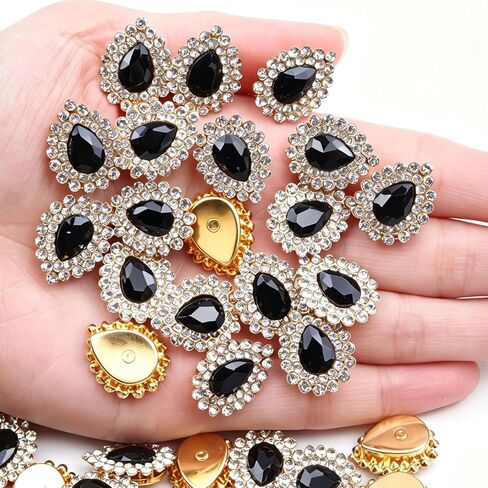 30 Pcs Sew On Rhinestone 7x10mm Tear Drop Flatback Crystal Glass Metal Gold Setting Gems for Wedding Clothes Dress Jeans Crafts Decoration (13Mixed) in Saudi Arabia