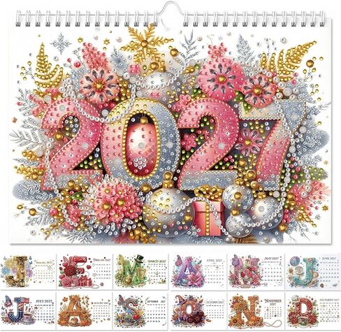 2027 DIY Diamond Art Wall Calendar 9.8X6.7" Vertical 5D Diamonds Painting Monthly Flip Thick Paper Hanging Ornament for Home Room Office Planning-Holiday in Saudi Arabia