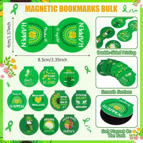 Eaasty 30 Sets Mental Health Awareness Month Gifts, 120 Pcs Green Ribbon Bulk Kit with Notebooks, Pens, Bookmarks & Bags for Employee Wellness, Community Events & Support Groups in Kuwait