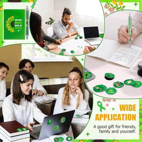 Eaasty 30 Sets Mental Health Awareness Month Gifts, 120 Pcs Green Ribbon Bulk Kit with Notebooks, Pens, Bookmarks & Bags for Employee Wellness, Community Events & Support Groups in Kuwait