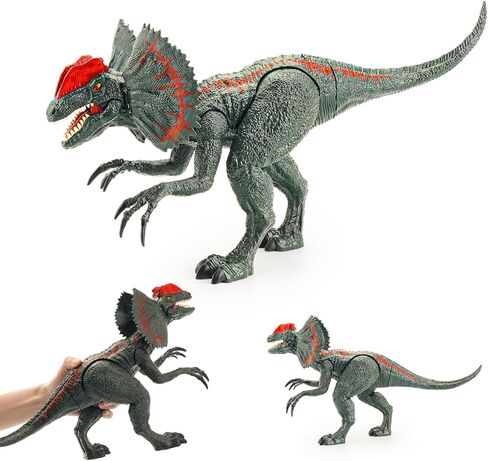 Big Dilophosaurus Dinosaur Toys - 14", Dilophosaurus Action Figure with 2 Function Buttons and Movable Joints, Realistic Dinosaurs Figures for Kids, Dilophosaurus Toy for Boys & Girls in Saudi Arabia