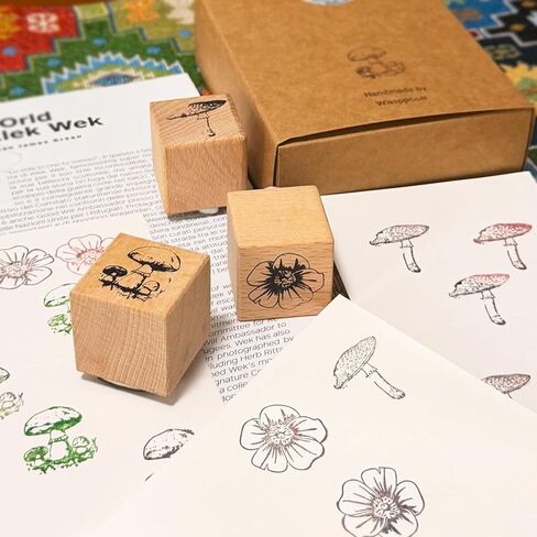 3Pcs Wooden Mounted Rubber Stamps, Mushrooms and Flower Decorative Retro Wood Rubber Stamp Set for Art and Craft Journals, DIY Card Making, Scrapbooking in Saudi Arabia