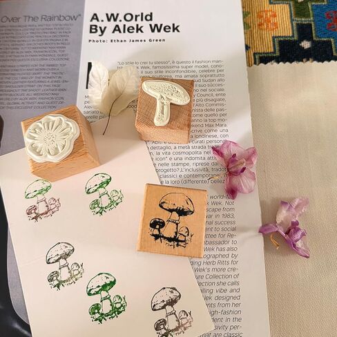 3Pcs Wooden Mounted Rubber Stamps, Mushrooms and Flower Decorative Retro Wood Rubber Stamp Set for Art and Craft Journals, DIY Card Making, Scrapbooking in Saudi Arabia