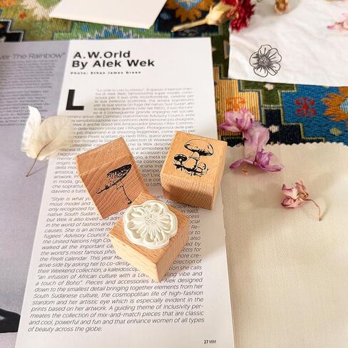 3Pcs Wooden Mounted Rubber Stamps, Mushrooms and Flower Decorative Retro Wood Rubber Stamp Set for Art and Craft Journals, DIY Card Making, Scrapbooking in Saudi Arabia