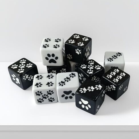 2 PCS Paw Print Dice Set, Black White Acrylic Game Dice with Animal Paw Pattern, Fun Gaming Accessory for Tabletop Games in Kuwait