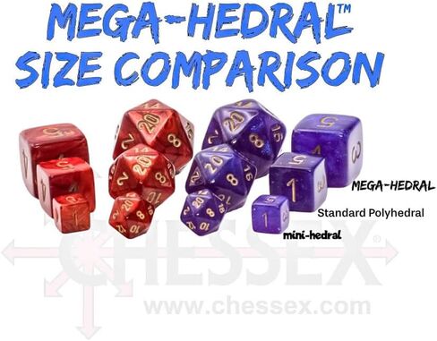 Bright Green Vortex Mega-Hedral Dice with Black Colored Numbers 20mm (25/32in) Set of 7 Chessex in Kuwait