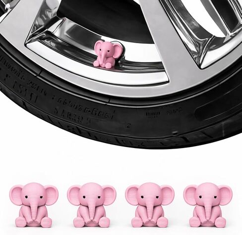 Cute Elephant Valve Stem Caps – White Tire Valve Caps for Car, Truck, SUV, Bike and Motorcycle – Animal Tire Valve Covers, Universal Fit Car Accessories, Funny Gift for Drivers (Pink) in Kuwait