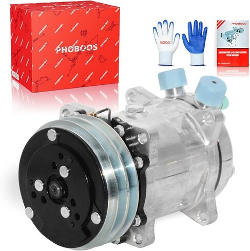ضاغط تكييف الهواء العالمي PHOBOOS مع قابض متوافق مع طراز Sanden 508 2PK، وحزامين على شكل V، وغطاء من الألومنيوم المطلي بالكروم in Kuwait
