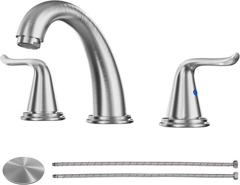 WOWOW Widespread Bathroom Faucet Oiled Rubbed Bronze Bathroom Sink Faucet 3 Hole Vanity Faucet 2 Handle Basin Faucet 8 Inch Mixer Tap with Pop Up Drain and Supply Hose in Saudi Arabia