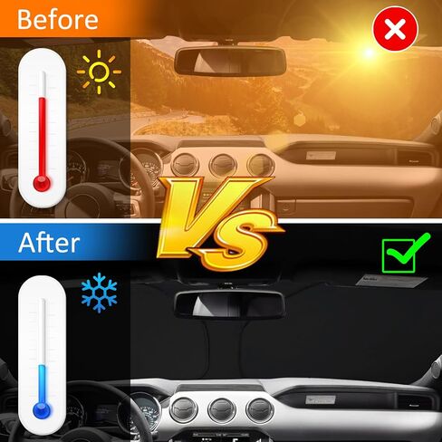 D-Lumina Front Windshield Sun Shade with USA Flag for 2010 2011 2012 2013 2014 Fo-rd Mustang Coupe, Foldable Front Window Sunshade Sun Visor for UV Rays & Sun Heat Protection Interior Accessories in Saudi Arabia