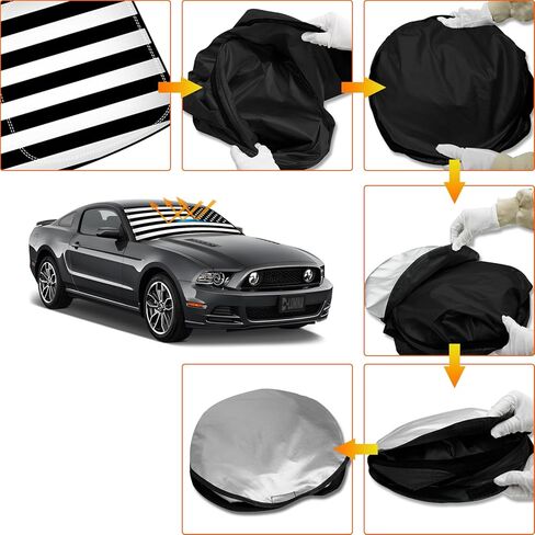 D-Lumina Front Windshield Sun Shade with USA Flag for 2010 2011 2012 2013 2014 Fo-rd Mustang Coupe, Foldable Front Window Sunshade Sun Visor for UV Rays & Sun Heat Protection Interior Accessories in Saudi Arabia