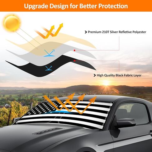 D-Lumina Front Windshield Sun Shade with USA Flag for 2010 2011 2012 2013 2014 Fo-rd Mustang Coupe, Foldable Front Window Sunshade Sun Visor for UV Rays & Sun Heat Protection Interior Accessories in Saudi Arabia