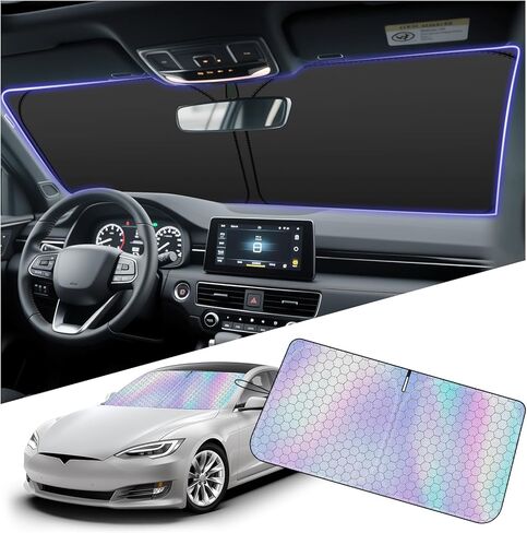 57.48"x32.68" Car Windshield Sun Shade,Foldable Sun Shade for Car Windshield with Upgraded Radium Reflective Design,Heat-Blocking Cars Suns Shades Kit with Storage Bag in Kuwait