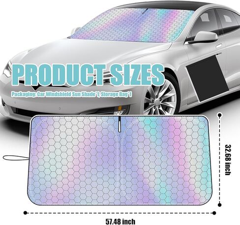 57.48"x32.68" Car Windshield Sun Shade,Foldable Sun Shade for Car Windshield with Upgraded Radium Reflective Design,Heat-Blocking Cars Suns Shades Kit with Storage Bag in Kuwait
