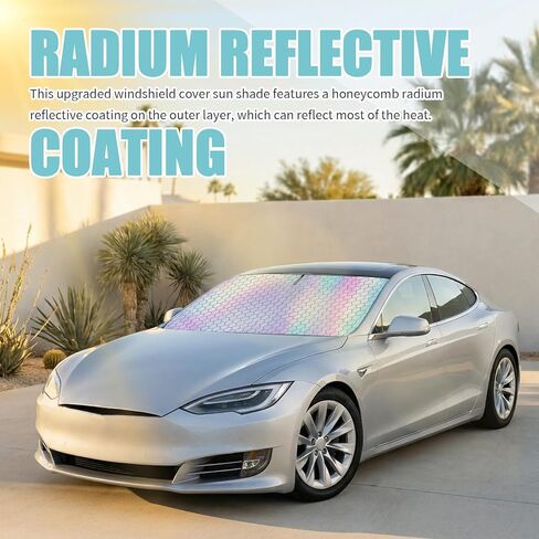 57.48"x32.68" Car Windshield Sun Shade,Foldable Sun Shade for Car Windshield with Upgraded Radium Reflective Design,Heat-Blocking Cars Suns Shades Kit with Storage Bag in Kuwait
