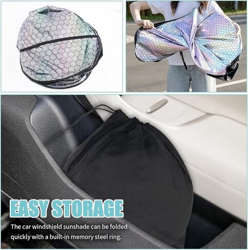 57.48"x32.68" Car Windshield Sun Shade,Foldable Sun Shade for Car Windshield with Upgraded Radium Reflective Design,Heat-Blocking Cars Suns Shades Kit with Storage Bag in Kuwait
