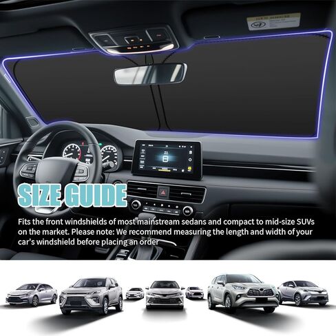 57.48"x32.68" Car Windshield Sun Shade,Foldable Sun Shade for Car Windshield with Upgraded Radium Reflective Design,Heat-Blocking Cars Suns Shades Kit with Storage Bag in Kuwait