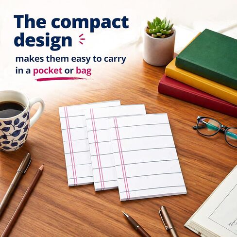 Eaasty 3 Pack Lined Note Pads 4x6 Inch, Self-Adhesive Lined Sticky Notes for Office, Study, Home Desk Organization and to-do Lists, 50 Sheets Per Pad in Kuwait