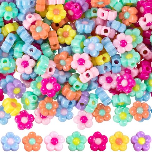 100pcs Five Petal Flower Beads, Multicolor Acrylic Flowers Bead for Jewelry Making, Floral Spacer Beads with Hole, Cute Flower Charm for Necklace, Bracelet, DIY - Style 2 in Saudi Arabia