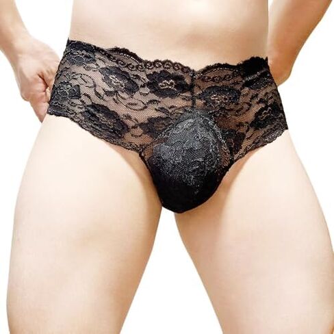 2 PACK Men’s Lace Briefs Transparent Floral Pattern Soft Low Rise Underwear Sexy Breathable Sheer Lingerie Panties in Saudi Arabia