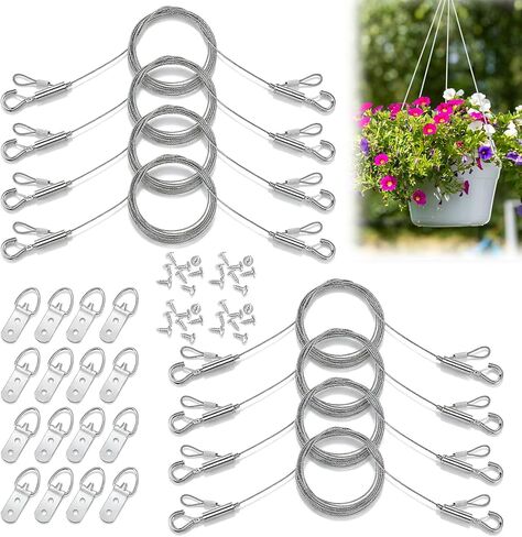 Picture Hanging Wire Kit 8PCS 6.56 Ft/1.5mm Adjustable Mirror Hanging kit Hang Wire 50lbs Adjustable Frame Wires Heavy Duty Stainless Steel Rope for Pictures Canva Painting Billboard in Kuwait