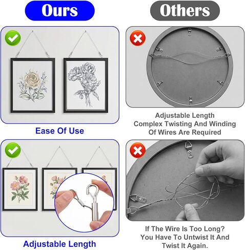 Picture Hanging Wire Kit 8PCS 6.56 Ft/1.5mm Adjustable Mirror Hanging kit Hang Wire 50lbs Adjustable Frame Wires Heavy Duty Stainless Steel Rope for Pictures Canva Painting Billboard in Kuwait