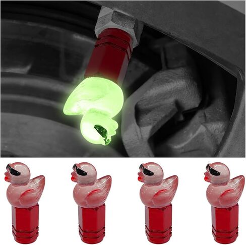 YoRise 4PCS Cute Sunglasses Duck Car Tire Valve Caps, Cool Glow in The Dark Car Tire Valve Stem Cap Decoration, Funny Dustproof Wheel Ornament for Bicycles, Motorcycles, Trucks (Red) in Kuwait