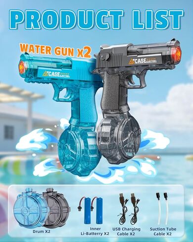 Electric Water Gun for Kids & Adults, Automatic Squirt Gun with LED Lights, High Capacity Water Tank, Rechargeable/Powerful Continuous Firing Water Blaster for Summer Pool Beach Outdoor Toys in Saudi Arabia