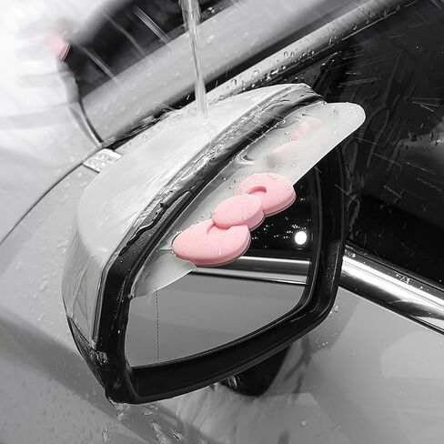 2Pcs 18.5 x 7.5cm Car Side Mirror Rain Cover, PVC Car Rearview Mirror Rain Eyebrow, Cartoon Cute Streamline Mirror Rain Visor Eyebrow with Pink Bow for Cars and Others in Kuwait