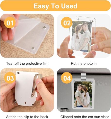 2 Pcs Car Photo Clip, Picture Holder for Car Visor - Magnetic 2.4"x3.5" Clear Acrylic Car-Visor Picture Frame for Horizontal & Vertical Photo Display in Kuwait