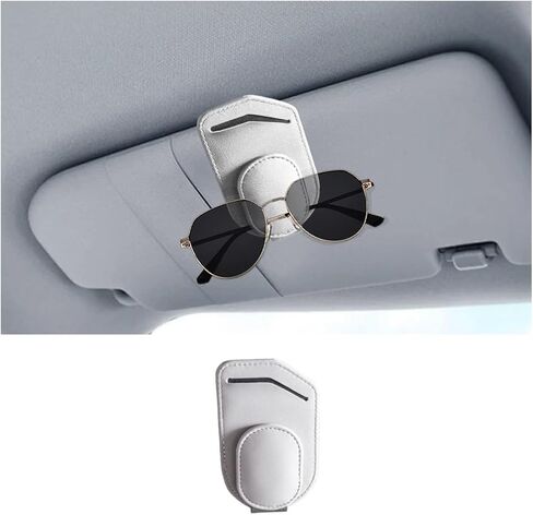 HZEL Sunglasses Holder for Car Sun Visor, Leather Magnetic Vehicle Visor Eyeglasses Hanger & Ticket Card Clip, Multifunctional Auto Interior Glasses Mount, Universal for Truck SUV Sedan (Gray) in Kuwait