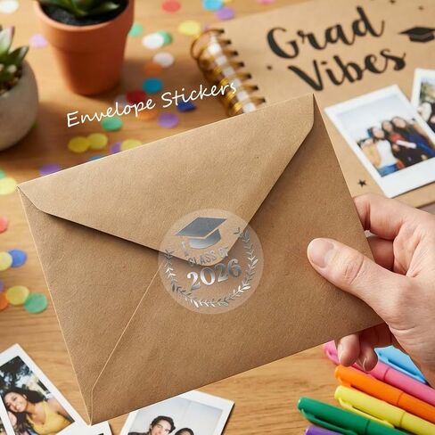 100 عبوة من ملصقات التخرج من فئة 2026، أختام من رقائق الفضة الشفافة، ملصقات معدنية لأغلفة الدعوات، هدايا الحفلات، فئة من 2026 ديكورات، 1.5 بوصة in Kuwait