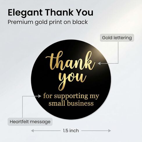 500pcs Thank You for Supporting My Small Business Stickers – 1.5 Inch Black and Gold Foil Round Labels – 4 Fonts – Waterproof Self-Adhesive Seals for Packaging, Envelopes, Boxes, Orders & Gift Bags in Saudi Arabia