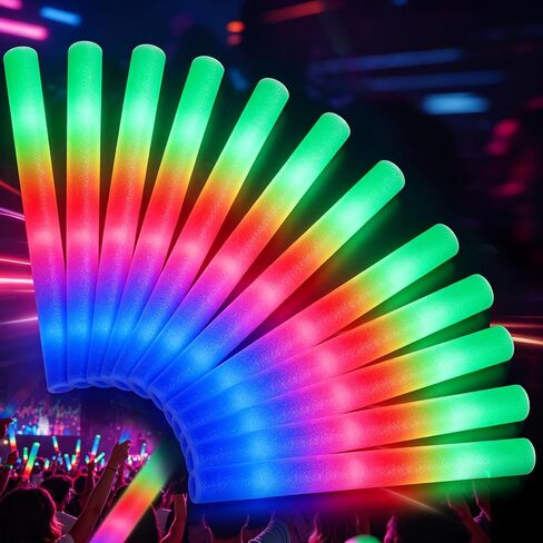 12 Pack LED Light Up Foam Wands, 3 Modes Colorful Flashing Cheering Sticks, Bulk Party Decorations for Christmas, Concert, Sports Game, Birthday, Wedding, Halloween Festival Supplies-Party Favors in Saudi Arabia