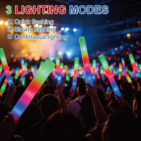 12 Pack LED Light Up Foam Wands, 3 Modes Colorful Flashing Cheering Sticks, Bulk Party Decorations for Christmas, Concert, Sports Game, Birthday, Wedding, Halloween Festival Supplies-Party Favors in Saudi Arabia