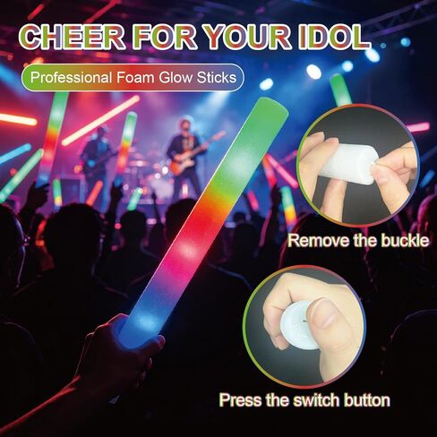 12 Pack LED Light Up Foam Wands, 3 Modes Colorful Flashing Cheering Sticks, Bulk Party Decorations for Christmas, Concert, Sports Game, Birthday, Wedding, Halloween Festival Supplies-Party Favors in Saudi Arabia