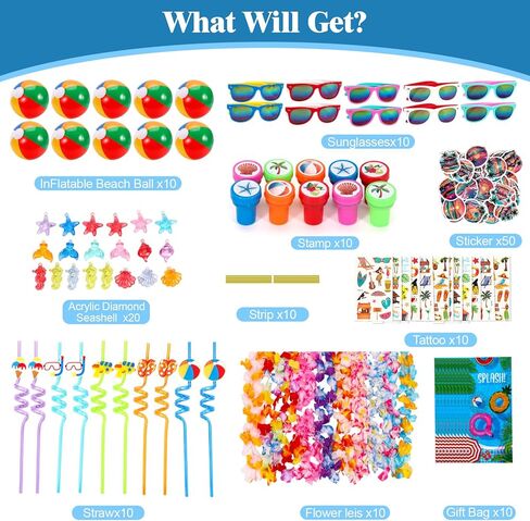 140 PCS Pool Party Favors and Beach Toys for Kids 4-8 8-12, Summer Pool Toys for Kids with Beach Balls, Sunglasses, Crystal Shells, More for Pool Birthday Party Favors End of Year Student Gifts in Saudi Arabia