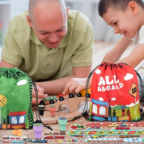 TOQI 98 Pcs Train Party Favors,Train Print Party Supplies Include Stickers Stamps Keychains Slap Bracelets and Drawstring Bags Party Decorations for Kids TrainTheme Birthday supplies (A-Train) in Saudi Arabia