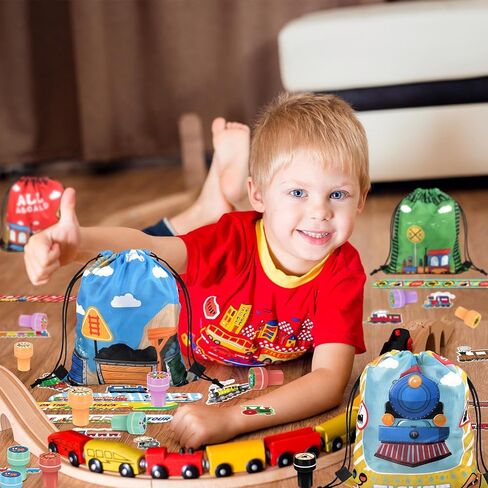 TOQI 98 Pcs Train Party Favors,Train Print Party Supplies Include Stickers Stamps Keychains Slap Bracelets and Drawstring Bags Party Decorations for Kids TrainTheme Birthday supplies (A-Train) in Saudi Arabia