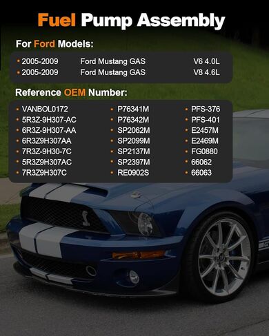 مجموعة وحدة مضخة الوقود الكهربائية متوافقة مع 2005 2006 2007 2008 2009 Ford Mustang V6 4.0L, V8 4.6L GAS الجانب الأيسر استبدال E2469M E2457M FG0880 5R3Z9H307AC 7R3Z9H307C in Kuwait